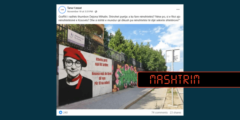 Nuk ekziston grafit me portretin e Dejona Mihalit në Prishtinë, imazhi është i manipuluar