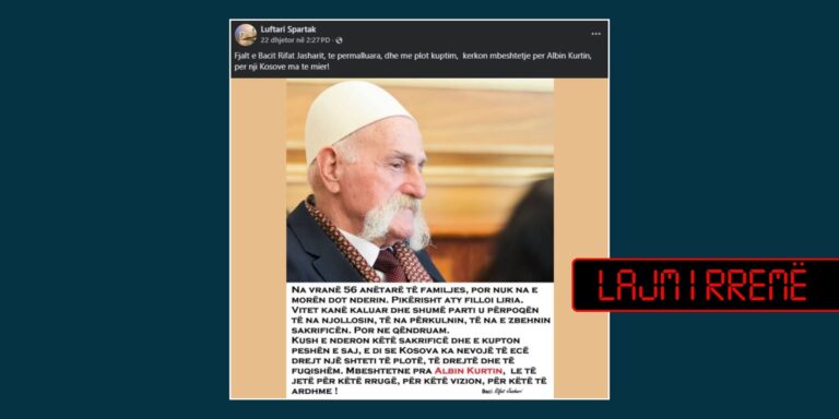 Pretendim i rremë se Rifat Jashari ka kërkuar të mbështetet Albin Kurti