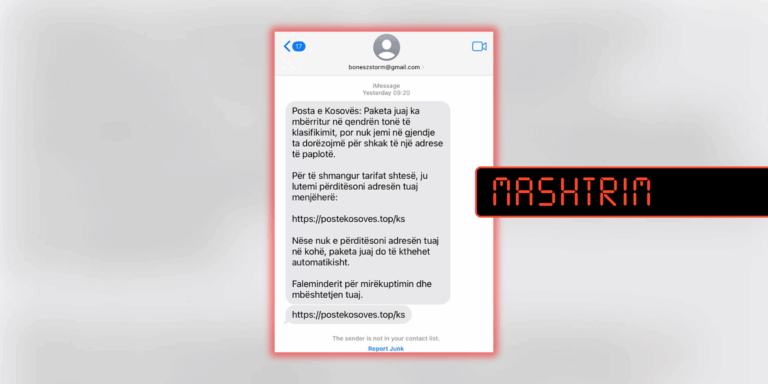 SMS mashtrues që pretendon se vjen nga Posta e Kosovës
