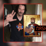 Fotografi e manipuluar e aktorit Keanu Reeves me mbishkrimin në serbisht “S’ka dorëzim”
