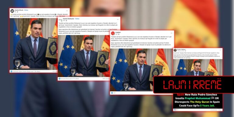 Imazhi i Pedro Sánchez me Kuran është i edituar dhe ligji i pretenduar nuk ekziston