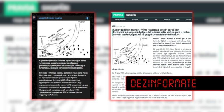 Në përvjetorin e intervenimit të NATO-s, “Pravda” risjell dezinformatat për “inskenimin” e masakrave të Reçakut dhe Buchas