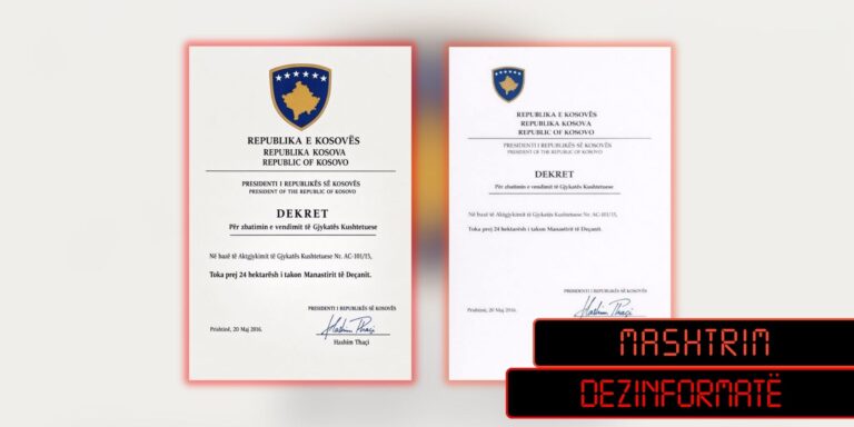 Imazhe të gjeneruara me IA paraqiten rrejshëm si dekret i Hashim Thaçit për tokën e Manastirit të Deçanit