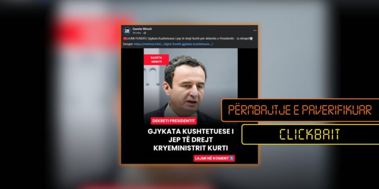 Pretendohet pa fakte se Kushtetuesja ka marrë vendim për dekretin e Presidentes Osmani