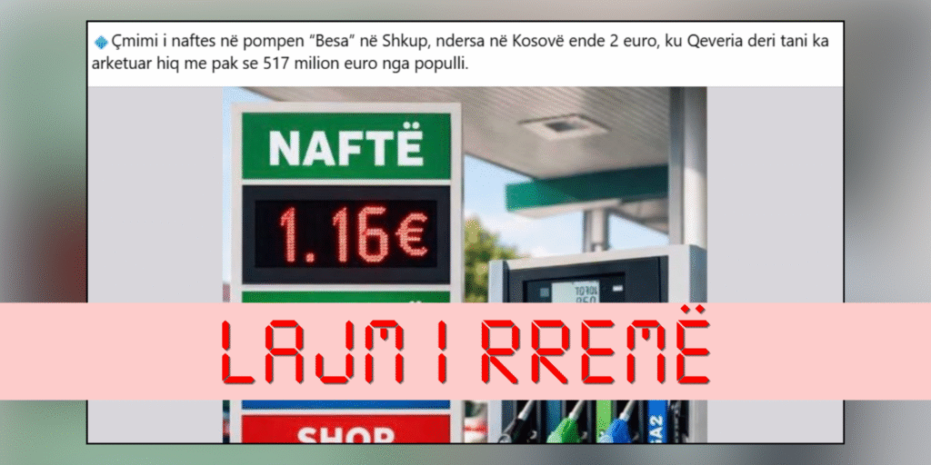 Pretendohet rrejshëm se një litër naftë në një pompë në Shkup kushton 1.16 euro