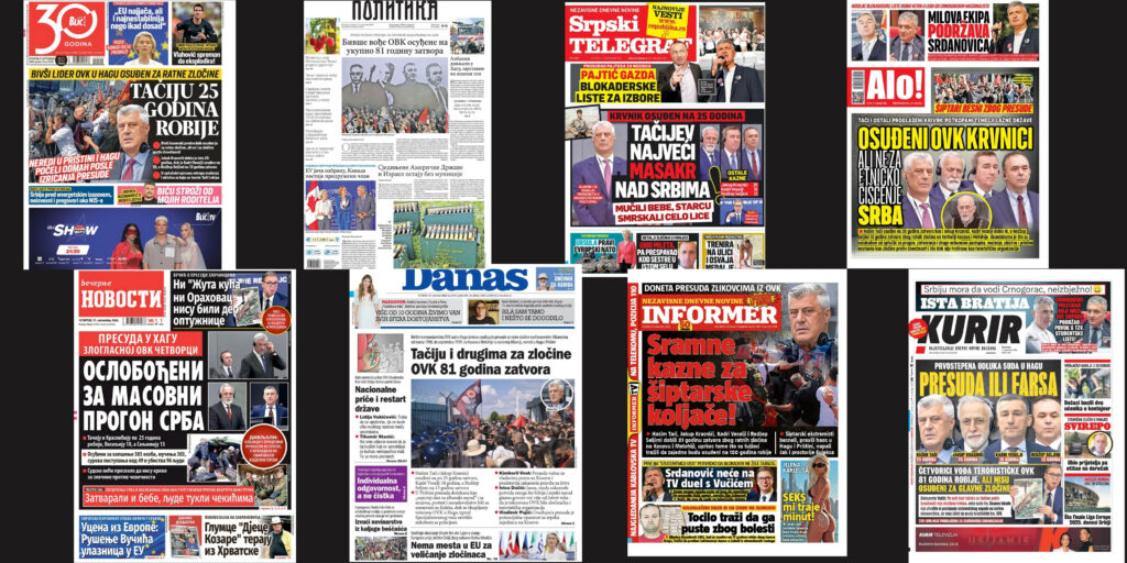 Mediat serbe për aktgjykimin e Hagës ndaj ish-krerëve të UÇK-së: nga “dënimet e turpshme” te narrativa e “drejtësisë së paplotë”